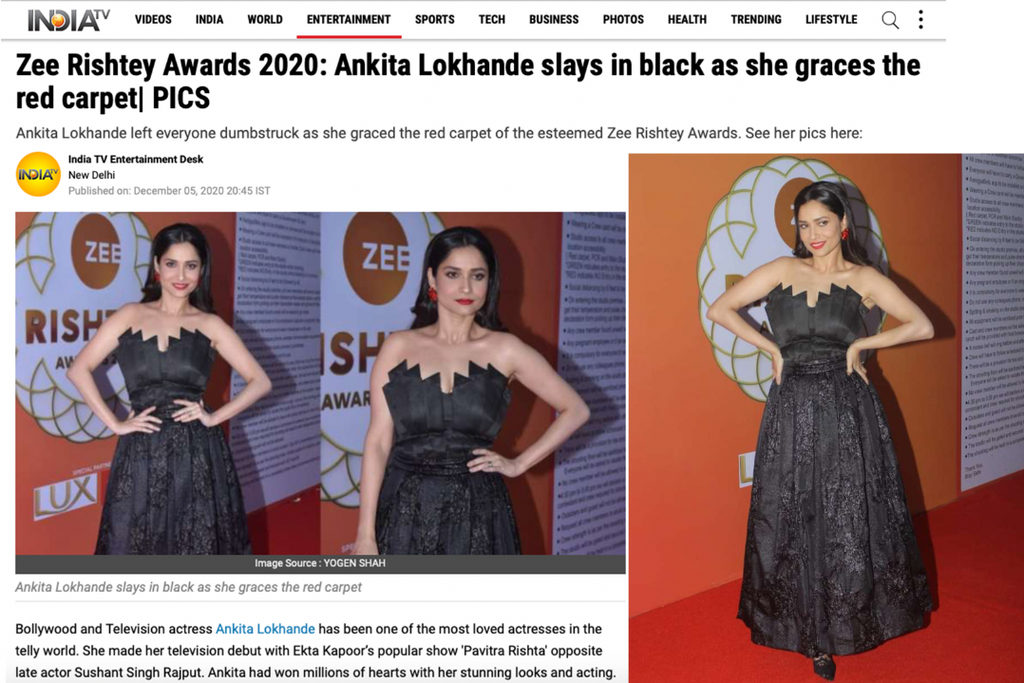 India TV News features Ankita Lokhande in SOSHAI for Zee Rishtey Awards 2020